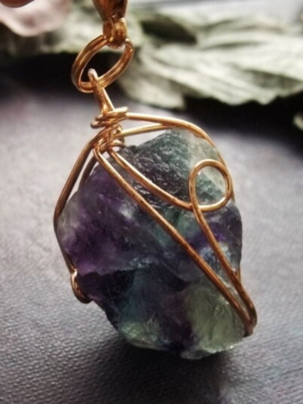 Crystal Bag Charm Keychain Fluorite Wire Wrapped Raw Stone